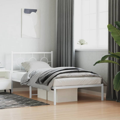 Metal Bed Frame without Mattress with Headboard White 100x200cm