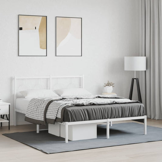 Metal Bed Frame without Mattress with Headboard White 140x200cm