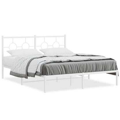 Metal Bed Frame without Mattress with Headboard White 150x200cm