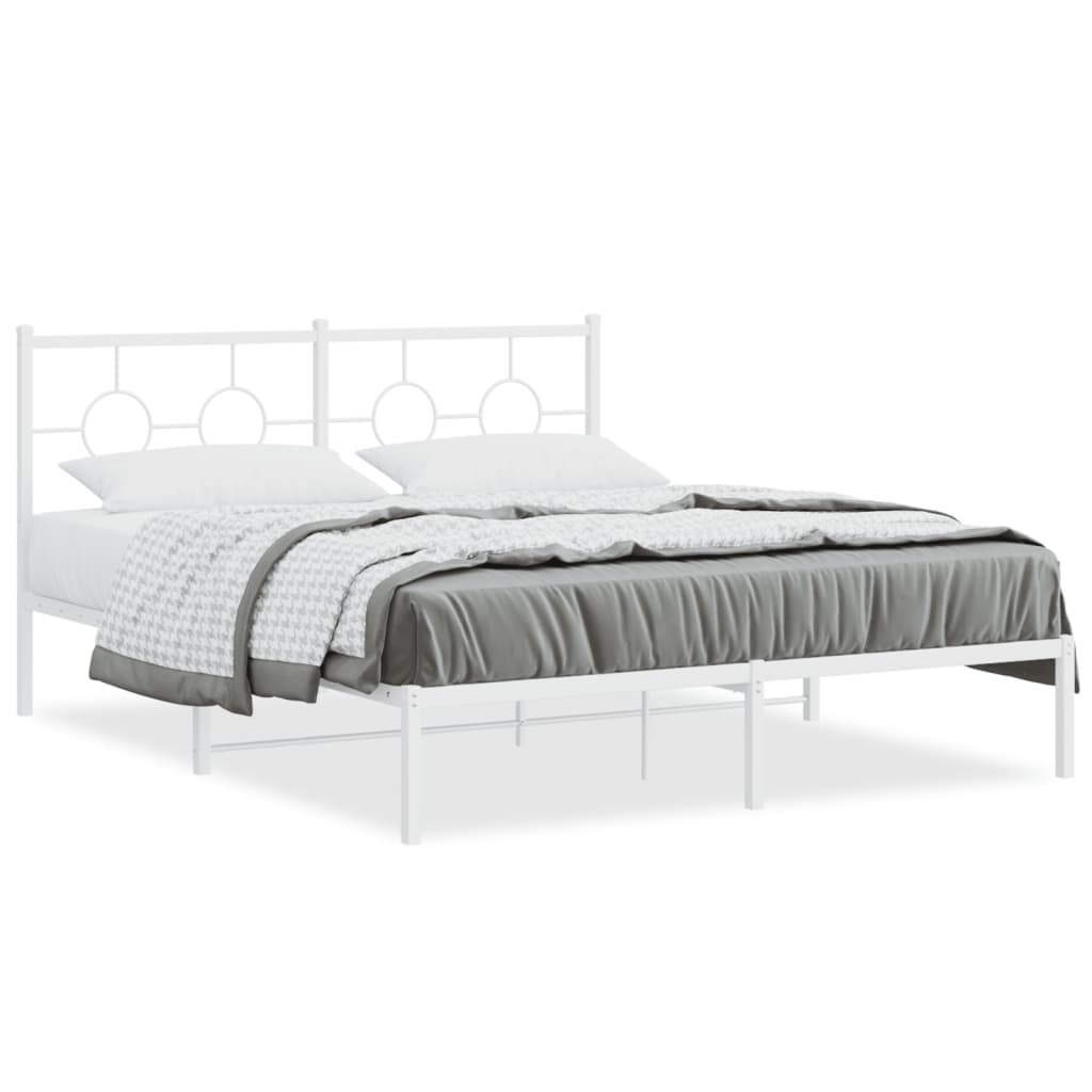 Metal Bed Frame without Mattress with Headboard White 160x200cm