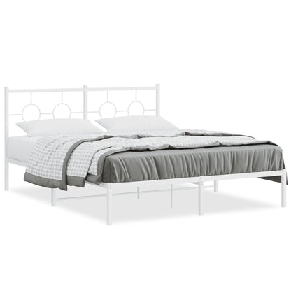 Metal Bed Frame without Mattress with Headboard White 160x200cm