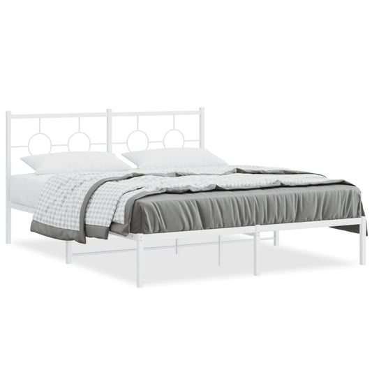 Metal Bed Frame without Mattress with Headboard White 160x200cm