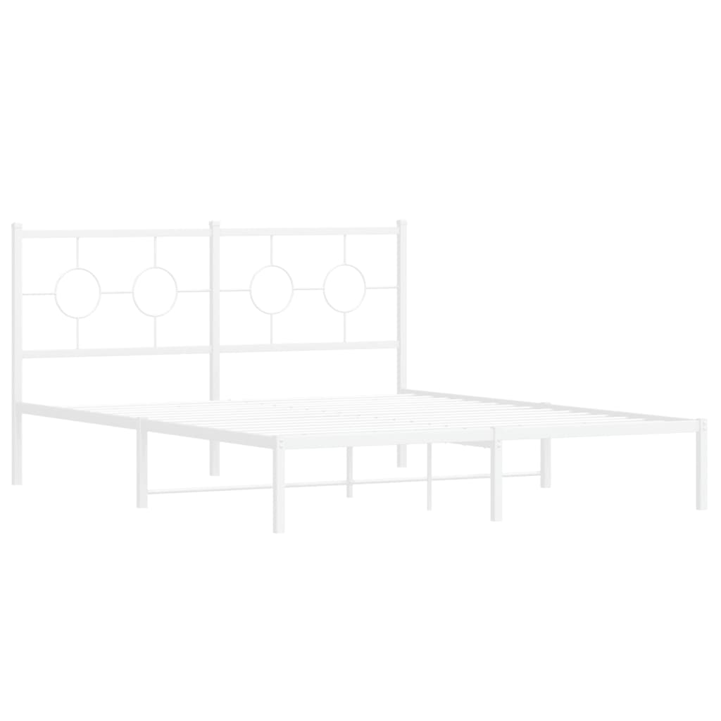 Metal Bed Frame without Mattress with Headboard White 160x200cm