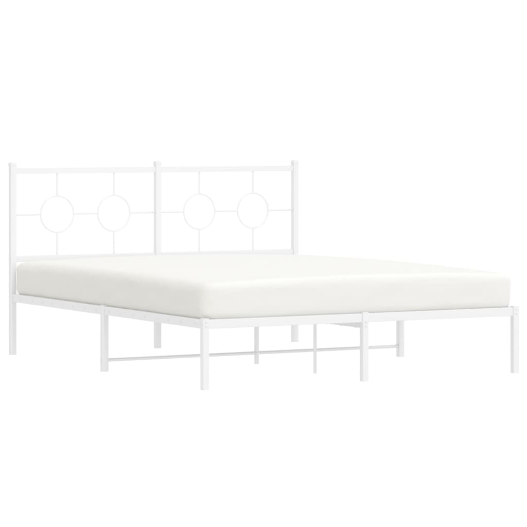 Metal Bed Frame without Mattress with Headboard White 160x200cm