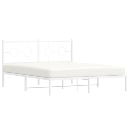 Metal Bed Frame without Mattress with Headboard White 160x200cm