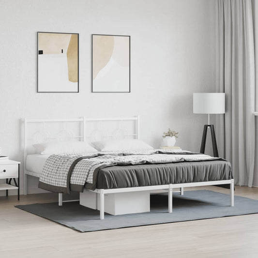 Metal Bed Frame without Mattress with Headboard White 160x200cm