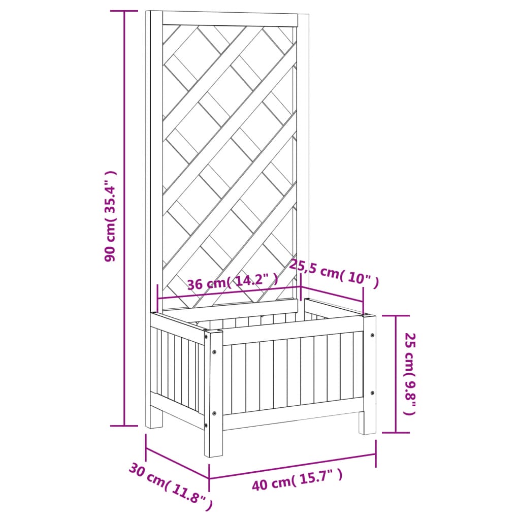 Planter with Trellis Grey 40x30x90 cm Solid Wood Fir
