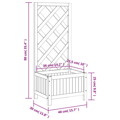 Planter with Trellis Grey 40x30x90 cm Solid Wood Fir