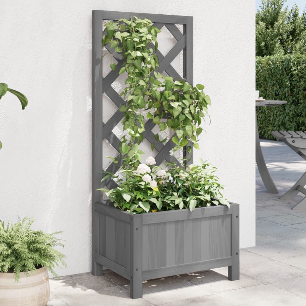 Planter with Trellis Grey 40x30x90 cm Solid Wood Fir