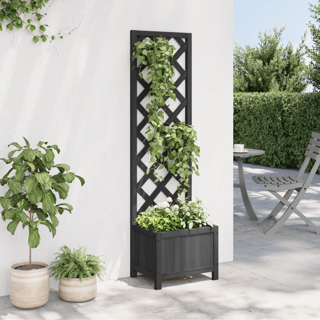 Planter with Trellis Black 40x30x135 cm cmSolid Wood Fir