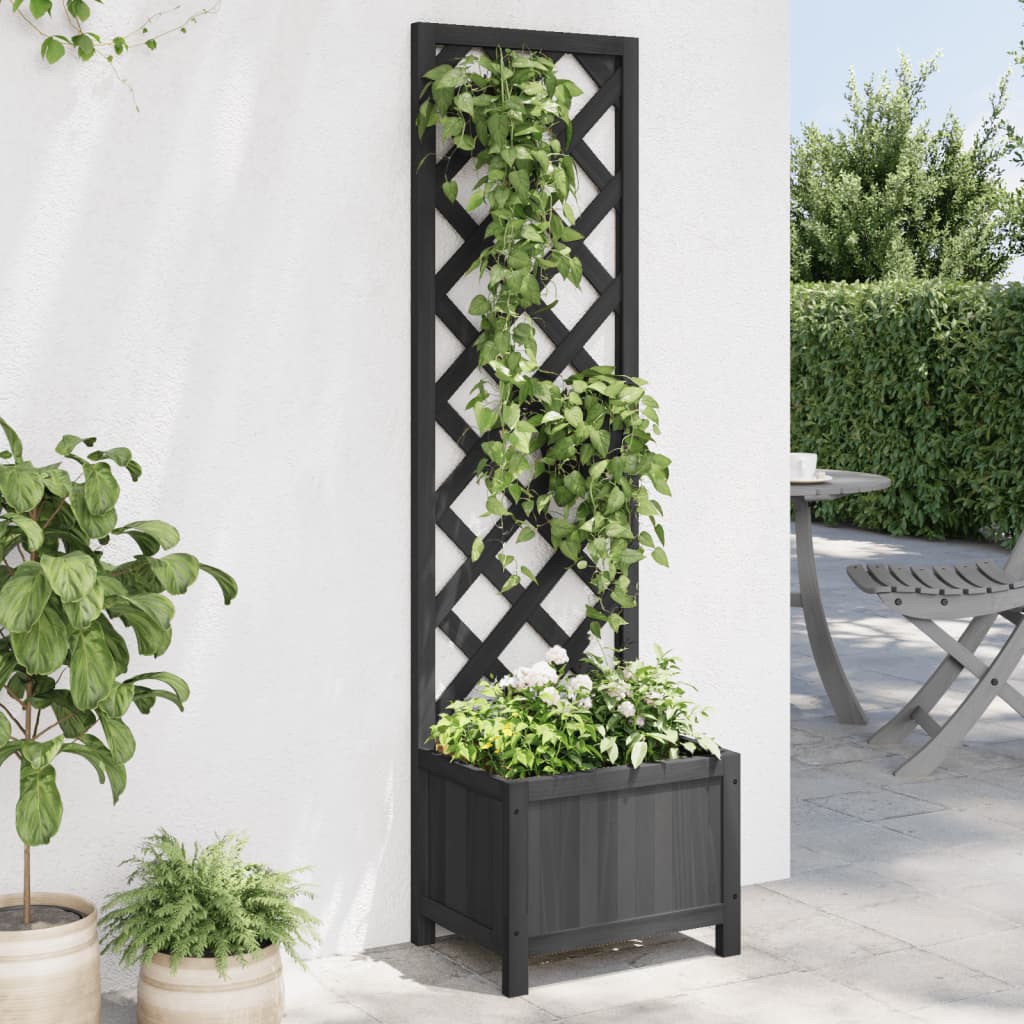 Planter with Trellis Black 40x30x135 cm cmSolid Wood Fir