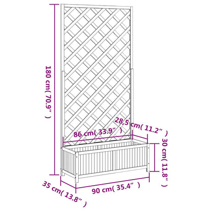 Planter with Trellis Brown 90x35x180 cm Solid Wood Fir