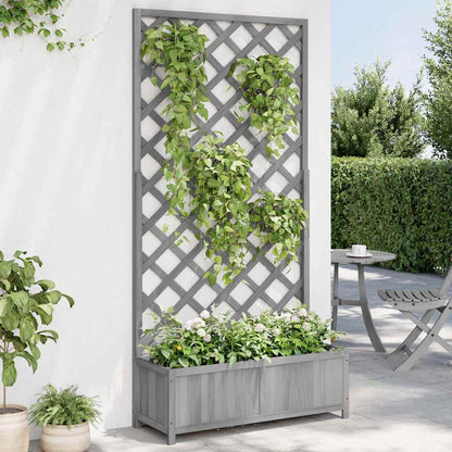 Planter with Trellis Grey 90x35x180 cm Solid Wood Fir