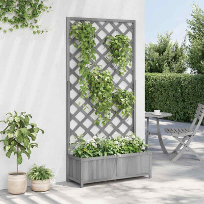 Planter with Trellis Grey 90x35x180 cm Solid Wood Fir
