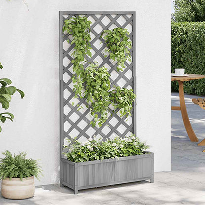 Planter with Trellis Grey Solid Wood Fir