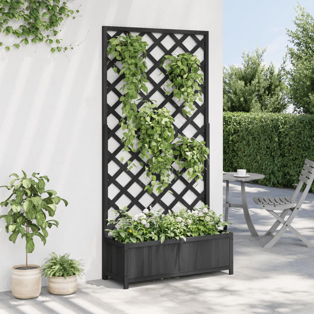 Planter with Trellis Black 90x35x180 cm Solid Wood Fir
