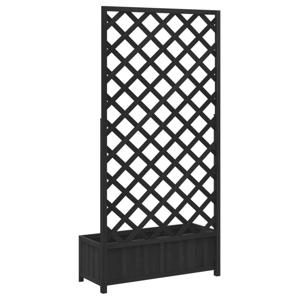 Planter with Trellis Black 90x35x180 cm Solid Wood Fir