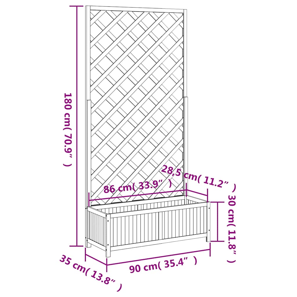 Planter with Trellis Black 90x35x180 cm Solid Wood Fir
