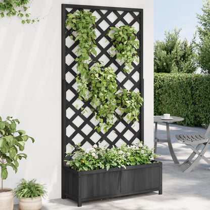 Planter with Trellis Black 90x35x180 cm Solid Wood Fir