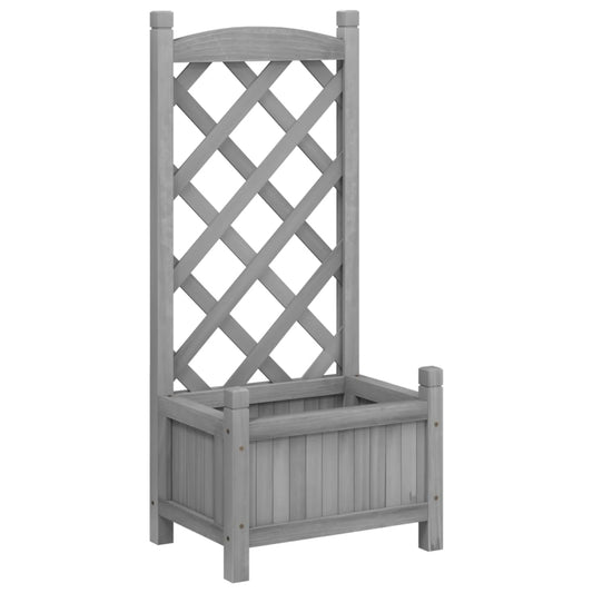Planter with Trellis Grey Solid Wood Fir