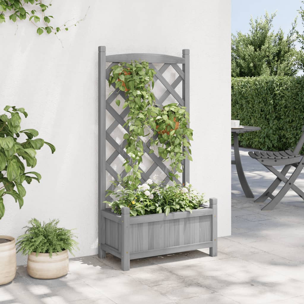 Planter with Trellis Grey 55x29.5x110 cm Solid Wood Fir