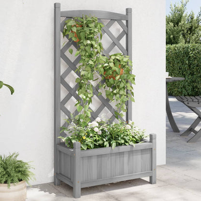 Planter with Trellis Grey 55x29.5x110 cm Solid Wood Fir