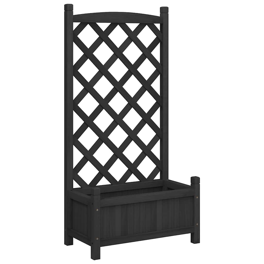 Planter with Trellis Black 55x29.5x110 cm Solid Wood Fir