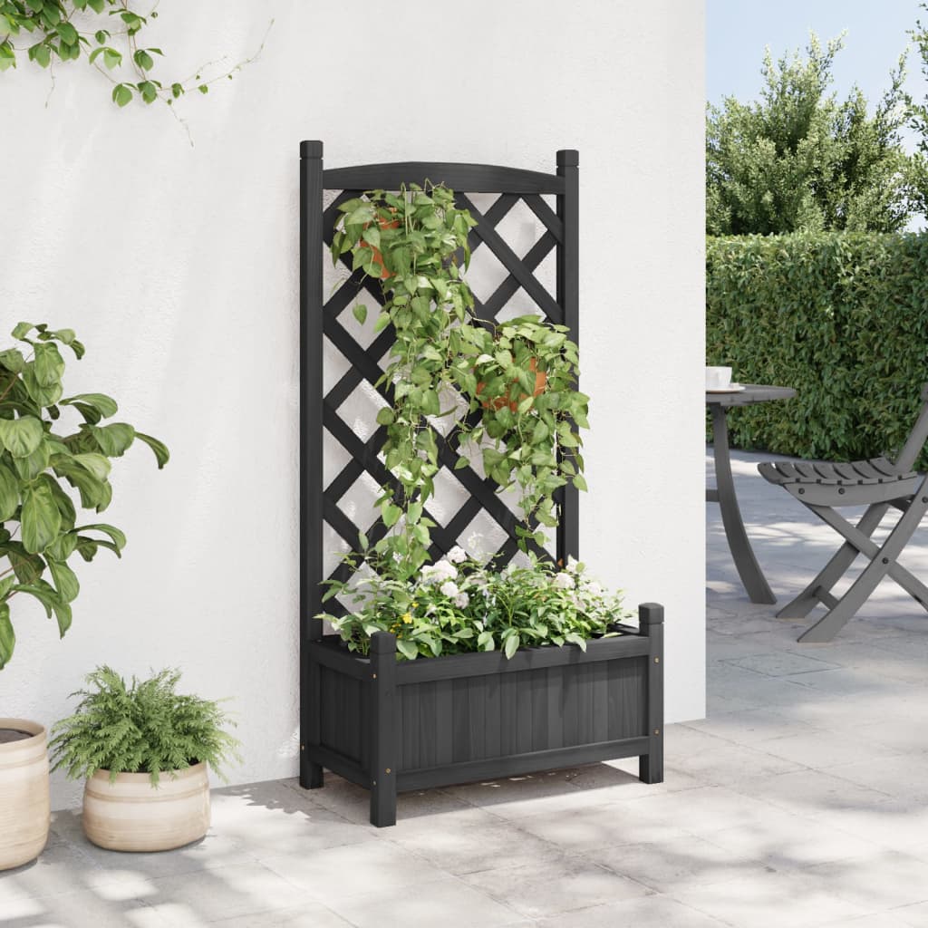 Planter with Trellis Black 55x29.5x110 cm Solid Wood Fir