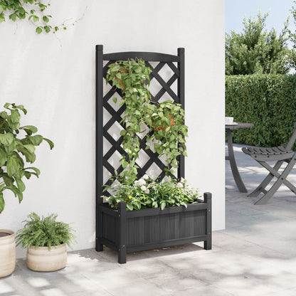 Planter with Trellis Black 55x29.5x110 cm Solid Wood Fir