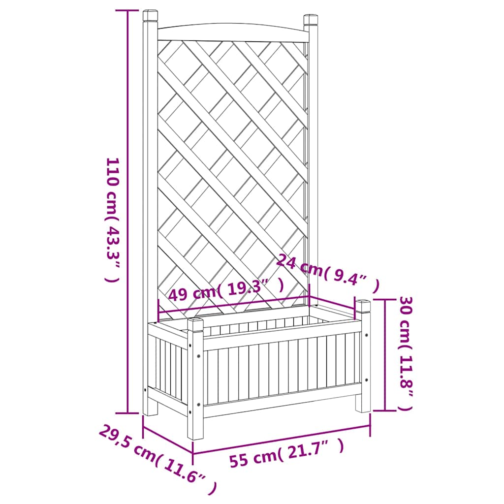 Planter with Trellis Black 55x29.5x110 cm Solid Wood Fir