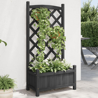 Planter with Trellis Black 55x29.5x110 cm Solid Wood Fir