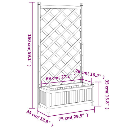 Planter with Trellis Brown 75 x 35 x 150 cm Solid Wood Fir
