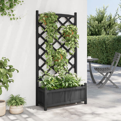 Planter with Trellis Black 75 x 35 x 150 cm Solid Wood Fir