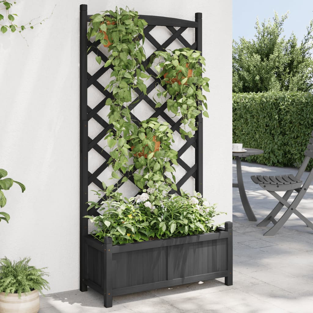 Planter with Trellis Black 75 x 35 x 150 cm Solid Wood Fir