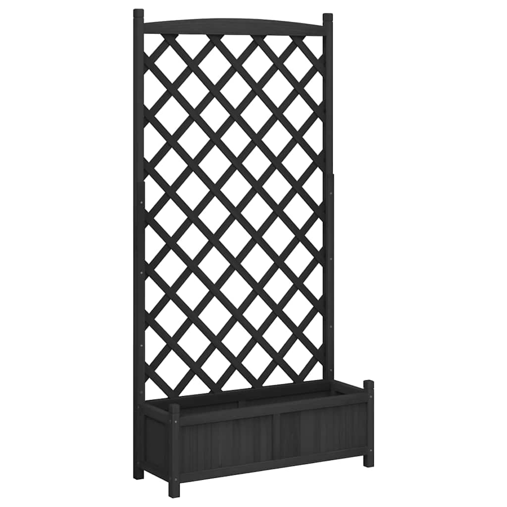 Planter with Trellis Black 90x35x180 cm Solid Wood Fir