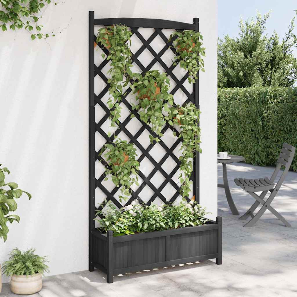 Planter with Trellis Black 90x35x180 cm Solid Wood Fir
