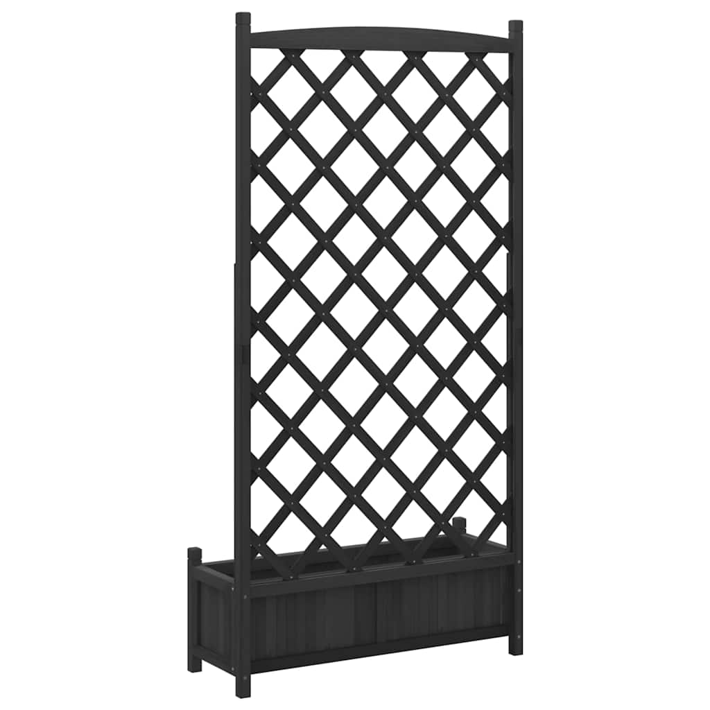 Planter with Trellis Black 90x35x180 cm Solid Wood Fir