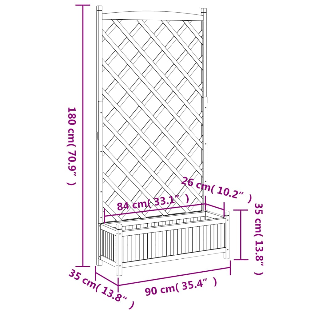 Planter with Trellis Black 90x35x180 cm Solid Wood Fir