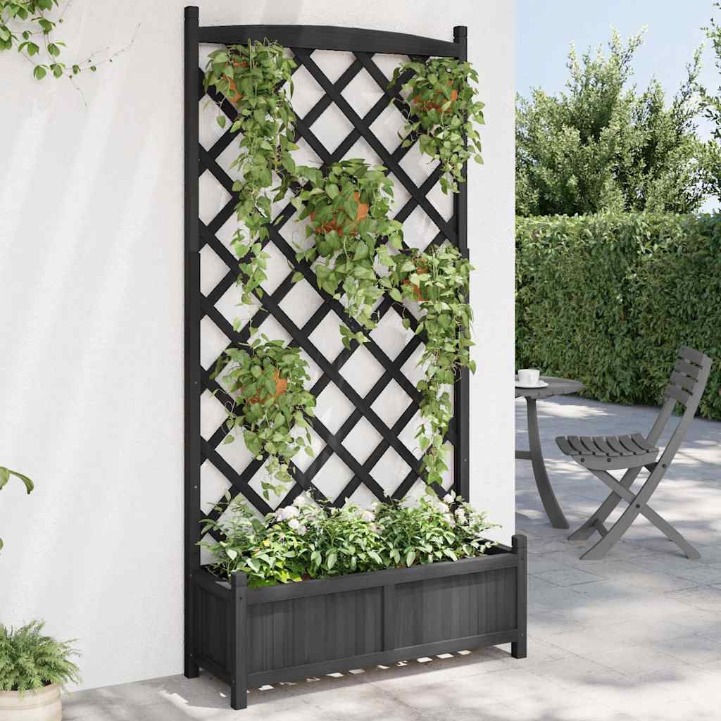 Planter with Trellis Black 90x35x180 cm Solid Wood Fir