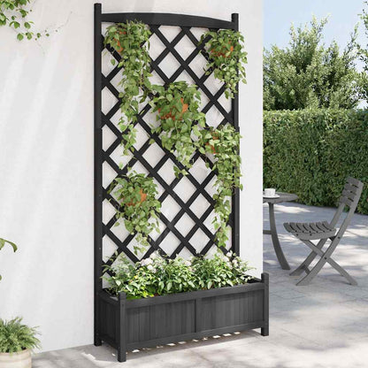 Planter with Trellis Black 90x35x180 cm Solid Wood Fir