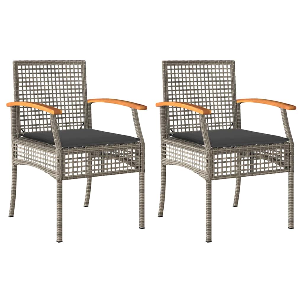 Garden Chairs with Cushions 2 pcs Grey Poly Rattan Acacia Wood