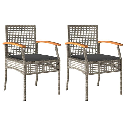 Garden Chairs with Cushions 2 pcs Grey Poly Rattan Acacia Wood