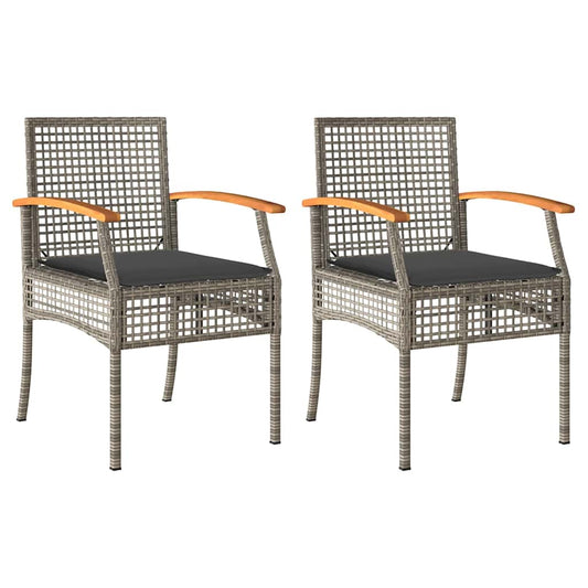 Garden Chairs with Cushions 2 pcs Grey Poly Rattan Acacia Wood