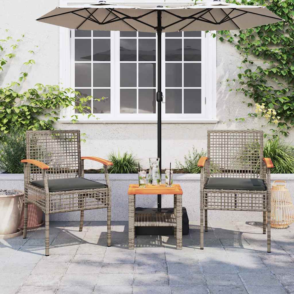 Garden Chairs with Cushions 2 pcs Grey Poly Rattan Acacia Wood
