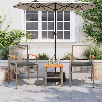 Garden Chairs with Cushions 2 pcs Grey Poly Rattan Acacia Wood