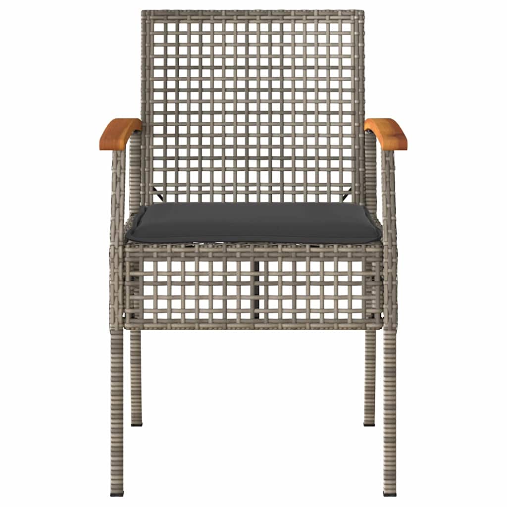Garden Chairs with Cushions 2 pcs Grey Poly Rattan Acacia Wood