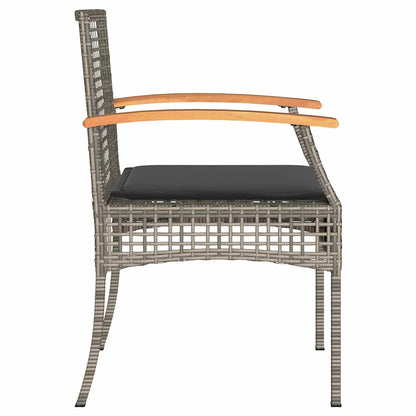 Garden Chairs with Cushions 2 pcs Grey Poly Rattan Acacia Wood