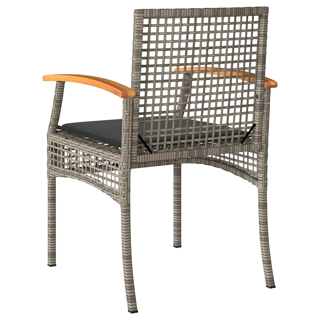 Garden Chairs with Cushions 2 pcs Grey Poly Rattan Acacia Wood