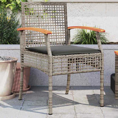 Garden Chairs with Cushions 2 pcs Grey Poly Rattan Acacia Wood