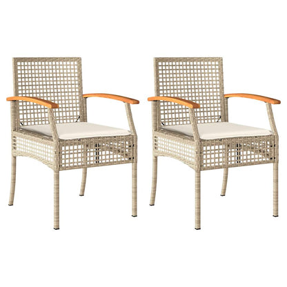 Garden Chairs with Cushions 2 pcs Beige Poly Rattan Acacia Wood